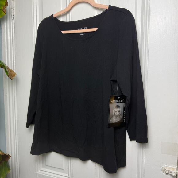 Attitudes by Renee Tops - ATTITUDES by Renee Washed Cotton Ballet Neck Top Black Womens Large NWT
